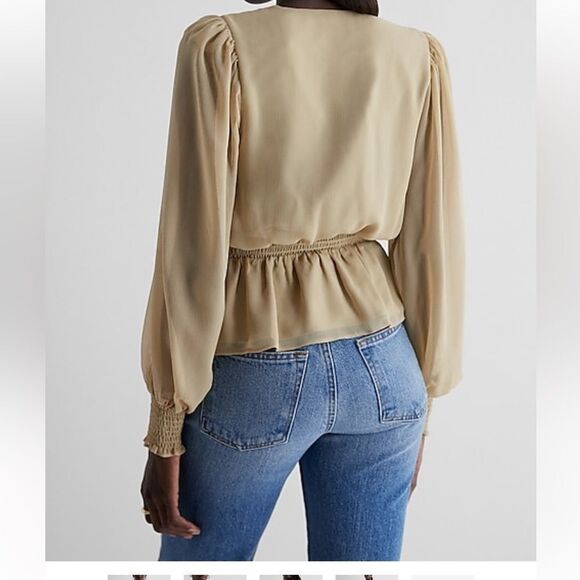 NWT V neck smocked neck peplum Blouse - Picture 4 of 10